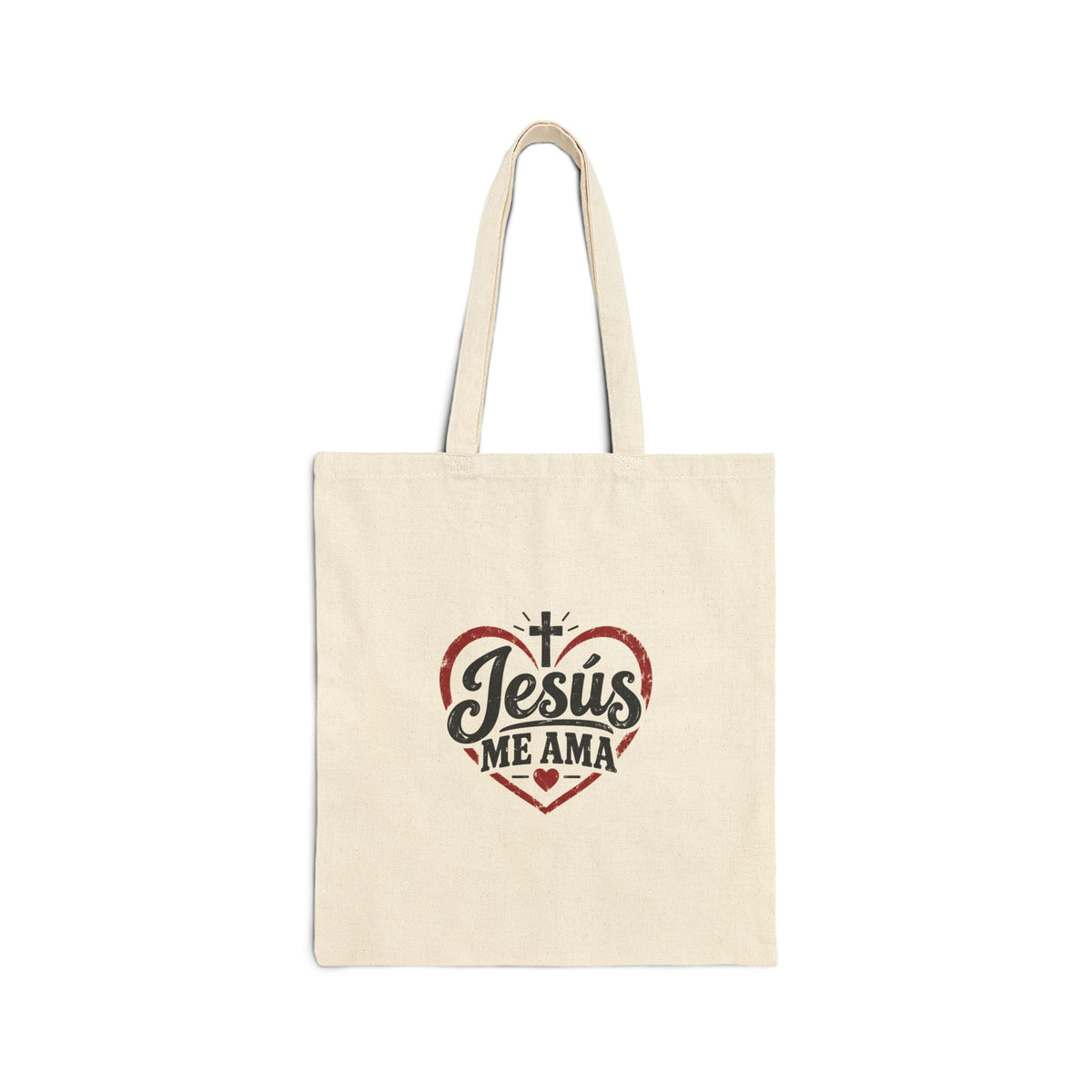 Jesus Me Ama Heart Canvas Tote Bag — Christian Faith Reusable Market Bag