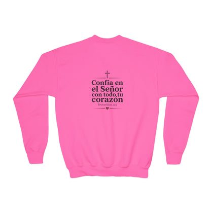 Youth Crewneck Sweatshirt – Spanish Christian Faith “Confía en el Señor”