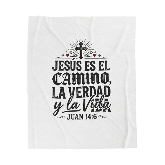 Velveteen Plush Blanket — "Jesús es el Camino, la Verdad y la Vida" Spanish Bible Verse Throw