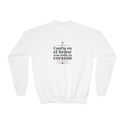 Youth Crewneck Sweatshirt – Spanish Christian Faith “Confía en el Señor”