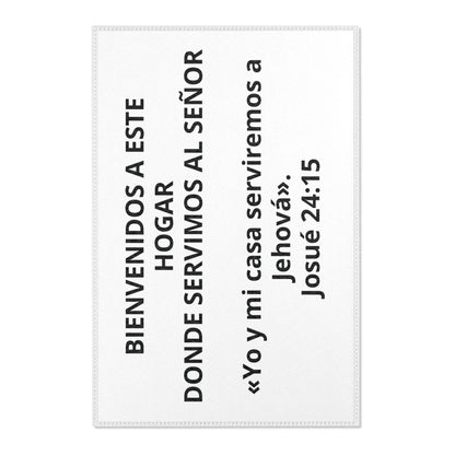 Welcome Home Spanish Scripture Area Rug — "Bienvenidos a este hogar donde servimos al Señor" (Josué 24:15)