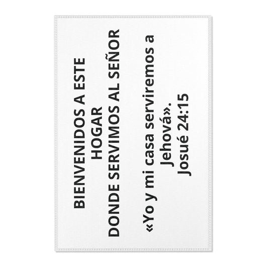 Welcome Home Spanish Scripture Area Rug — "Bienvenidos a este hogar donde servimos al Señor" (Josué 24:15)