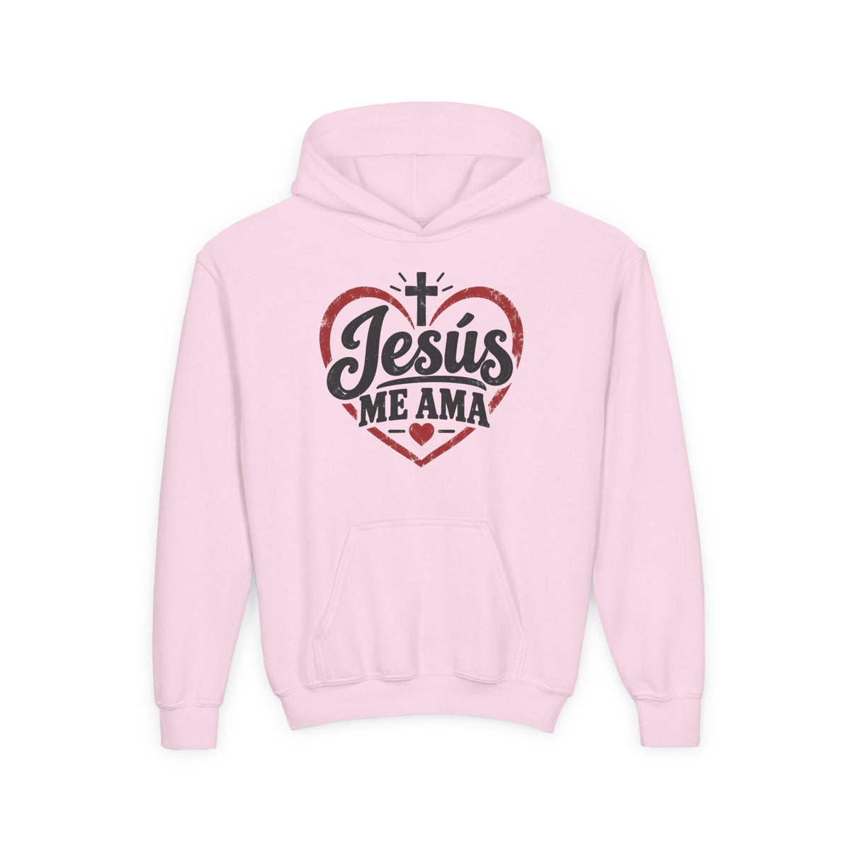 Youth Hoodie — "Jesus Me Ama" Heart Christian Faith Pullover