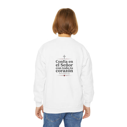 Youth Crewneck Sweatshirt – Spanish Christian Faith “Confía en el Señor”