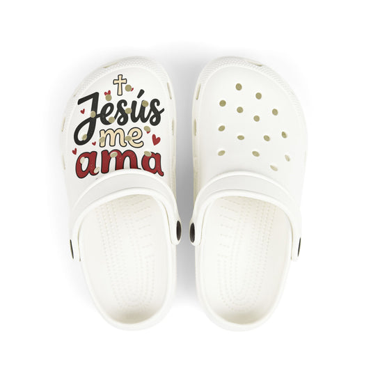 Kids Foam Clogs – “Jesús Me Ama” Christian Slip-On Shoes