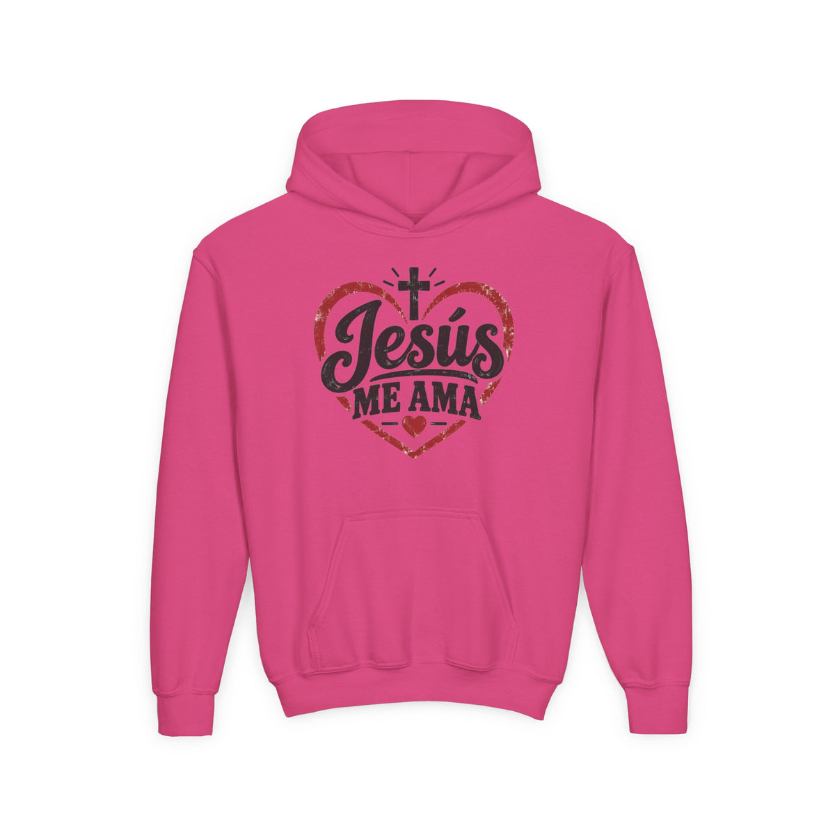 Youth Hoodie — "Jesus Me Ama" Heart Christian Faith Pullover