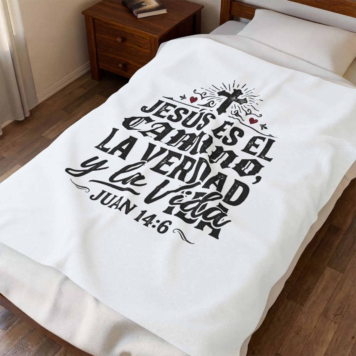 Velveteen Plush Blanket — "Jesús es el Camino, la Verdad y la Vida" Spanish Bible Verse Throw