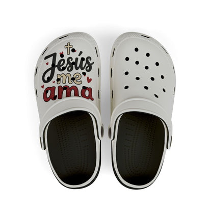 Kids Foam Clogs – “Jesús Me Ama” Christian Slip-On Shoes