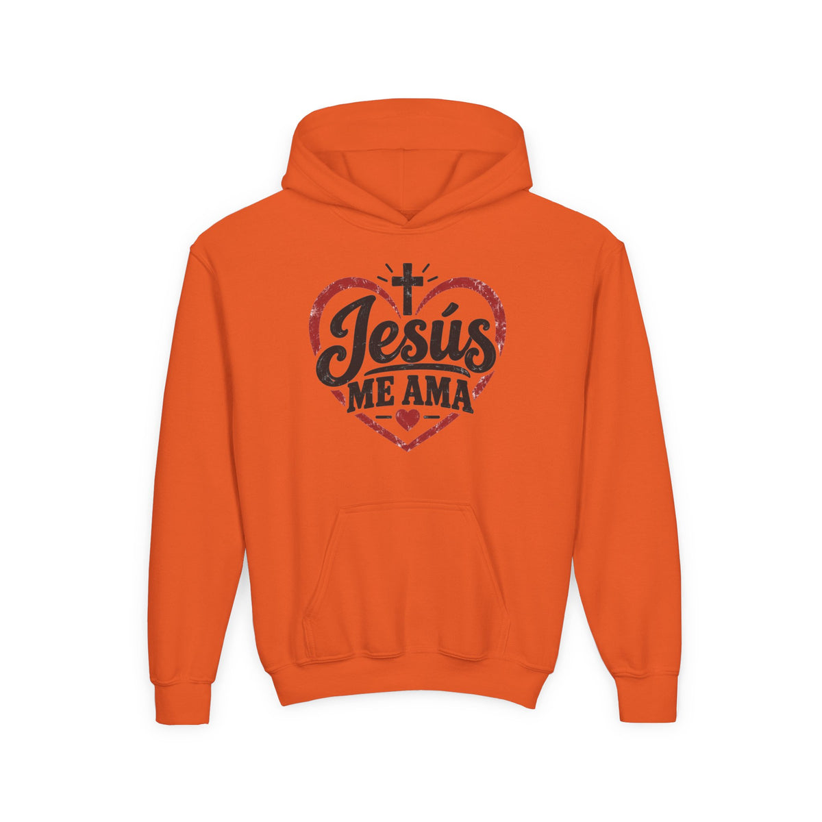 Youth Hoodie — "Jesus Me Ama" Heart Christian Faith Pullover