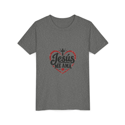 Kids 'Jesus Me Ama' Heart Tee — Youth Christian Short Sleeve Shirt