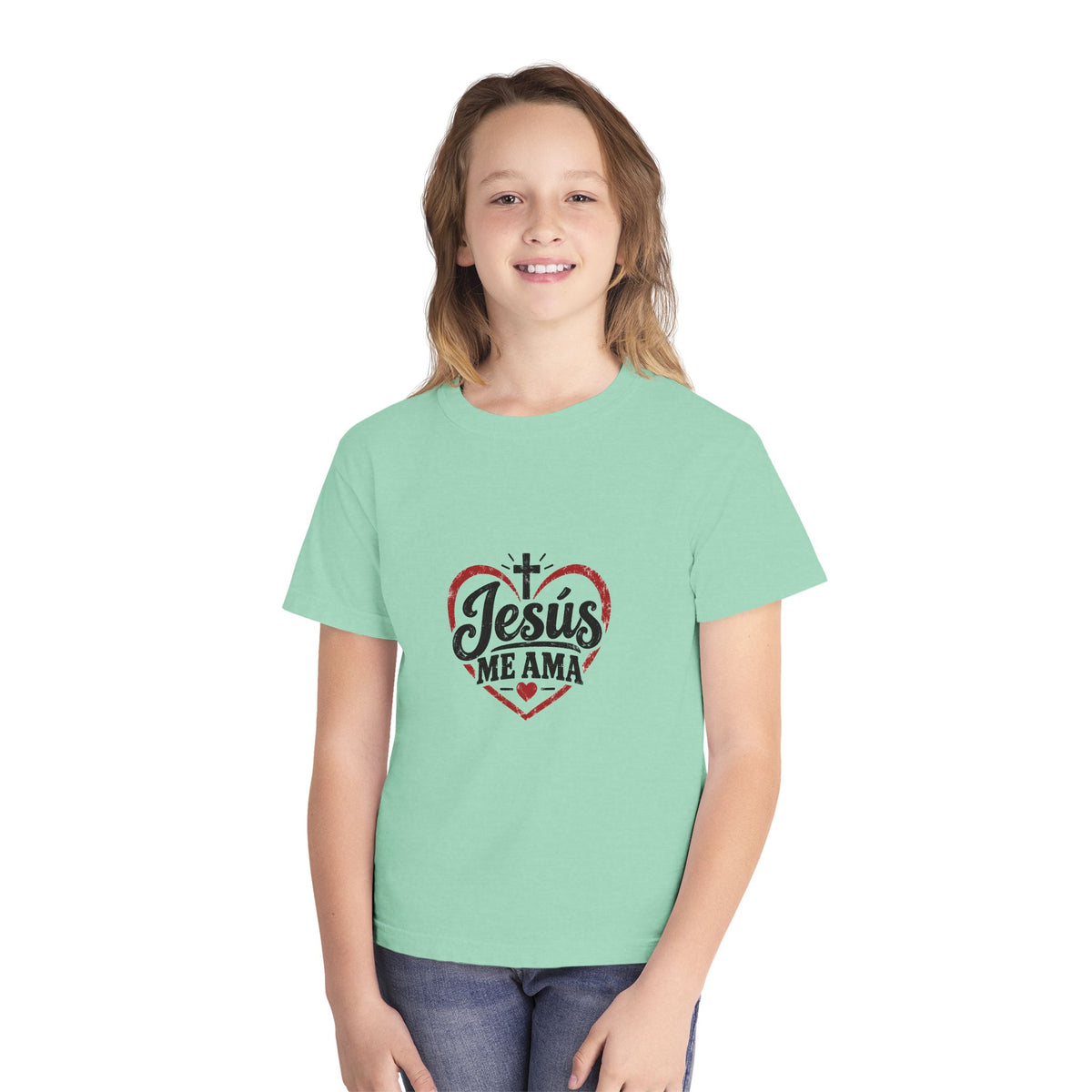 Youth T-Shirt Jesús Me Ama Christian Faith Tee