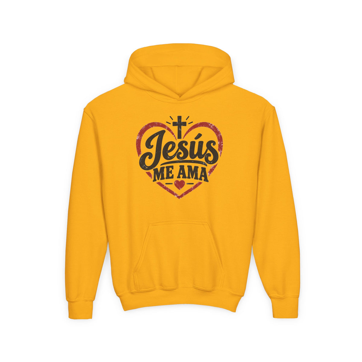Youth Hoodie — "Jesus Me Ama" Heart Christian Faith Pullover