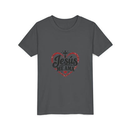 Kids 'Jesus Me Ama' Heart Tee — Youth Christian Short Sleeve Shirt