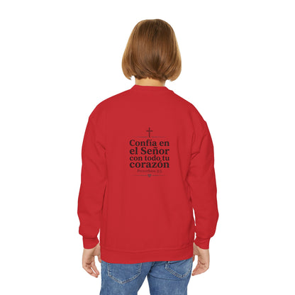Youth Crewneck Sweatshirt – Spanish Christian Faith “Confía en el Señor”