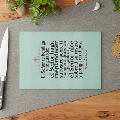 Glass Cutting Board — Spanish Blessing Verse (Números 6:24-26) Decorative Kitchen Plaque