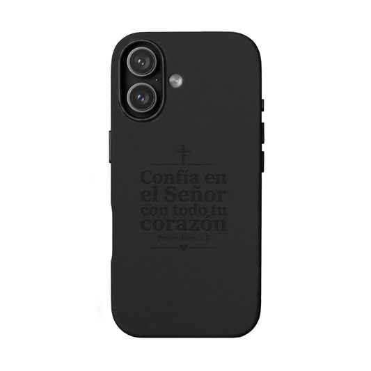 Engraved PU Leather Phone Case — "Confía en el Señor con todo tu corazón" (Proverbios 3:5)