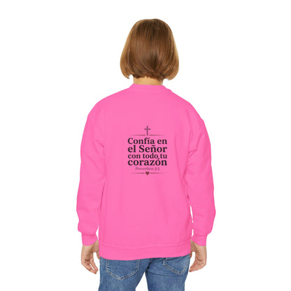 Youth Crewneck Sweatshirt – Spanish Christian Faith “Confía en el Señor”