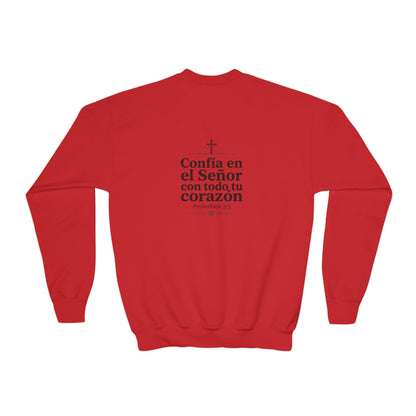 Youth Crewneck Sweatshirt – Spanish Christian Faith “Confía en el Señor”